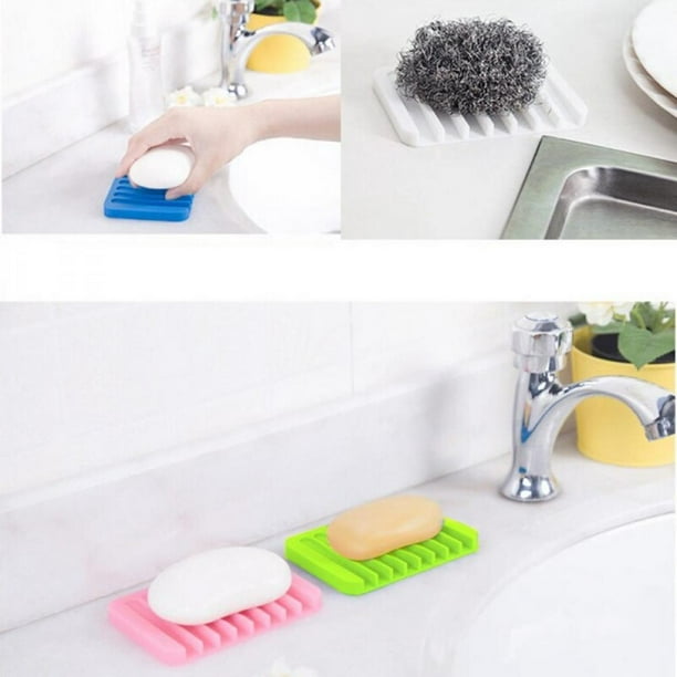 Silicone Flexible Soap Dish Plate Bathroom Soap Holder Soapbox Plate Tray Drain